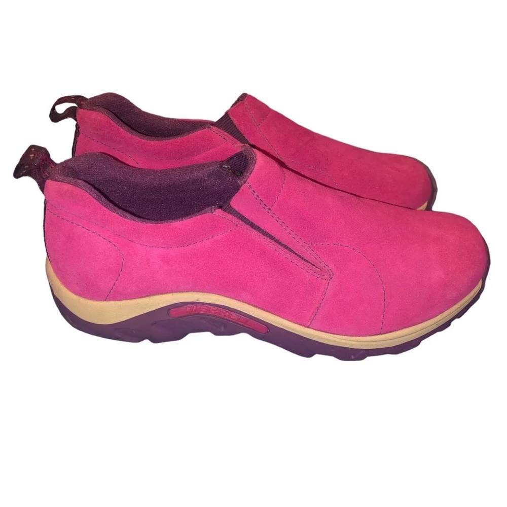 Merrell Jungle Moc Girls 5.5 Slip On Suede Cactus Flower pink rare EUC